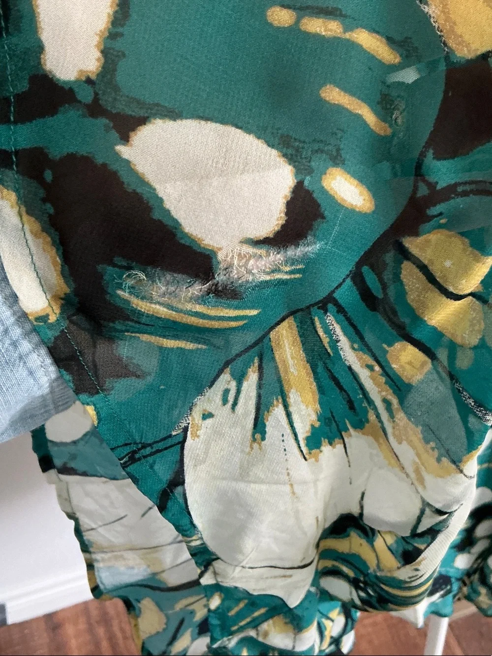 Anthropologie Teal, White & Gold Floral Maxi Skirt